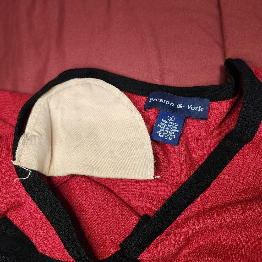 Preston & York Red Black Colorblock Y2k Ivy League Cardigan Sweater V-Neck Small - Picture 10 of 10